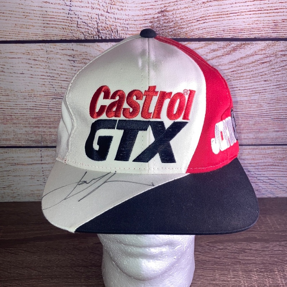 Vintage Castrol GTX Red and Black Cap Autographed by John Force